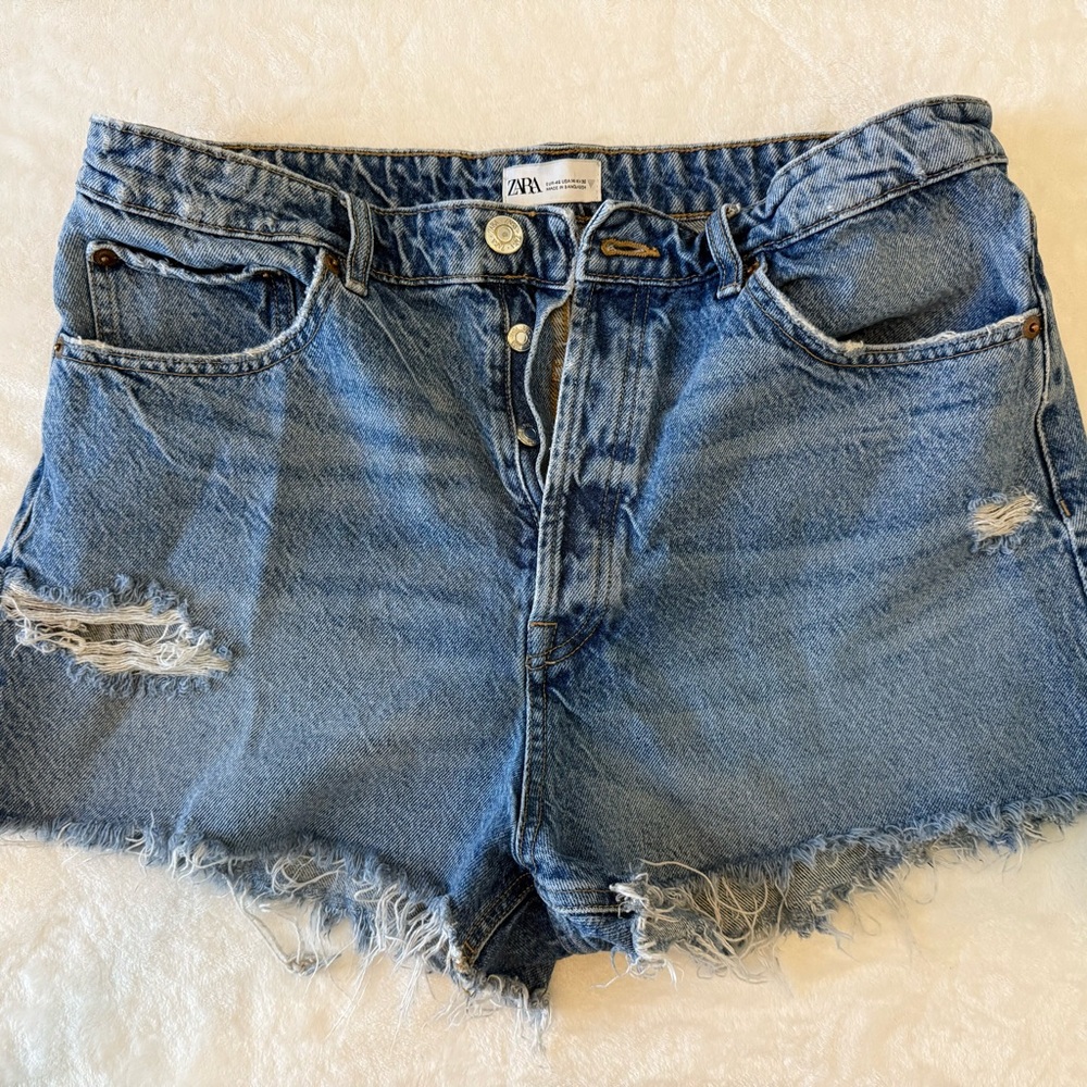 Zara Blue Jean Shorts with Distressed Details
